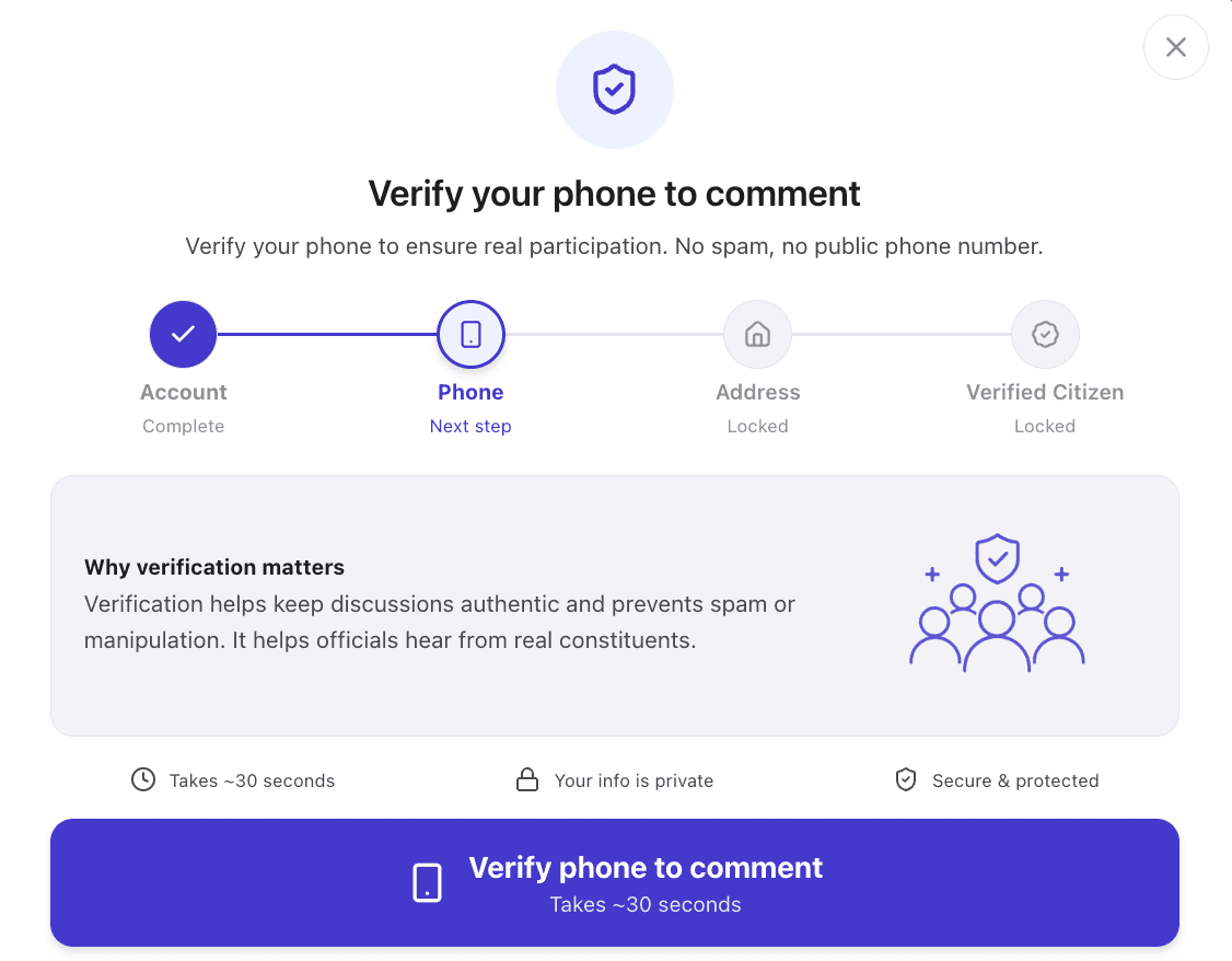 Verification gate modal — verify phone to comment