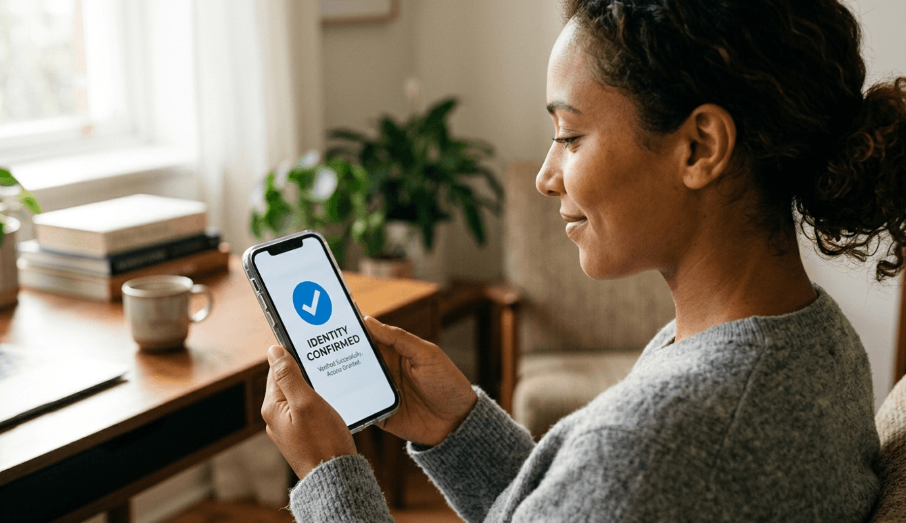 Person looking at a verified identity confirmation on their phone