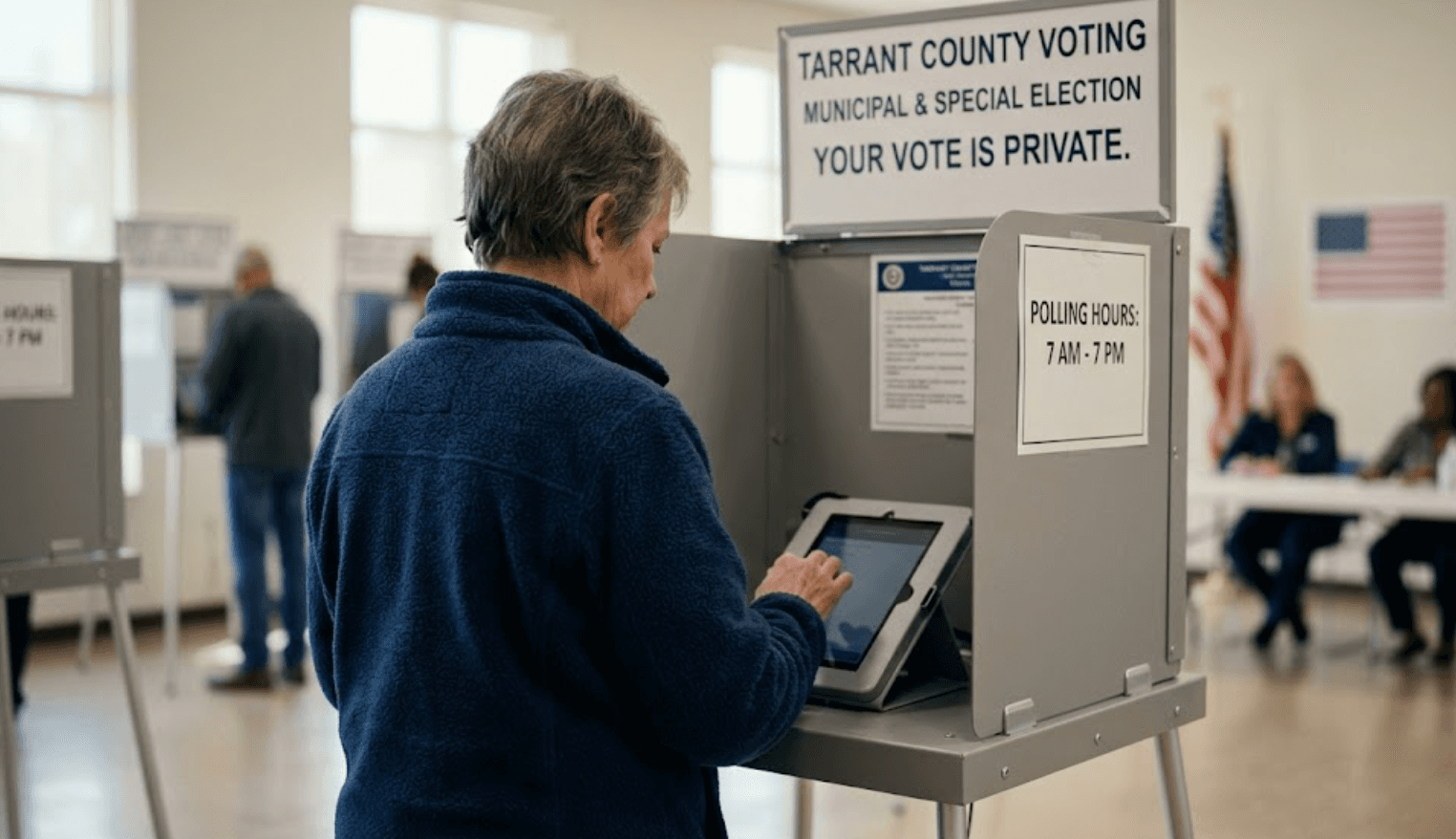 Person at a voting booth — a private civic moment