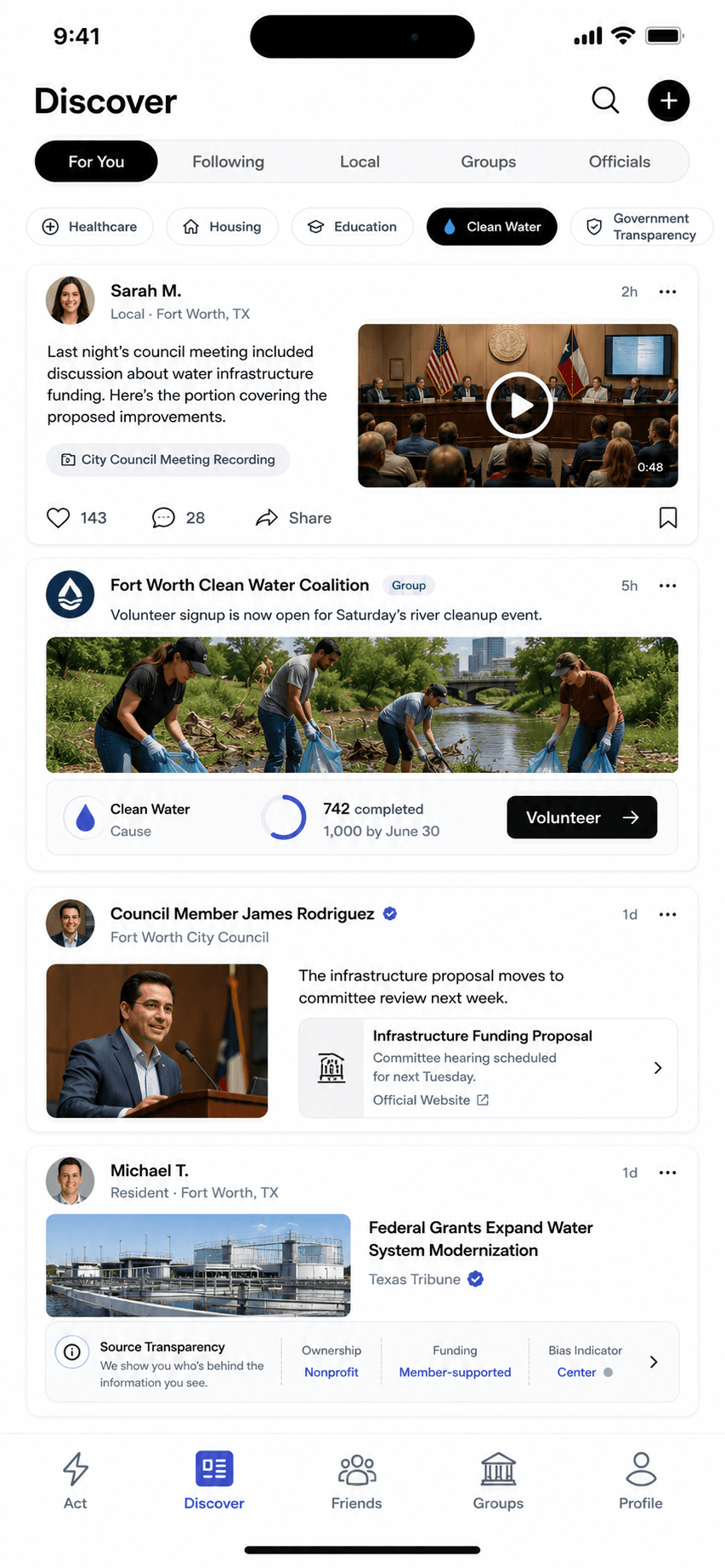 PolitiRise Discover tab